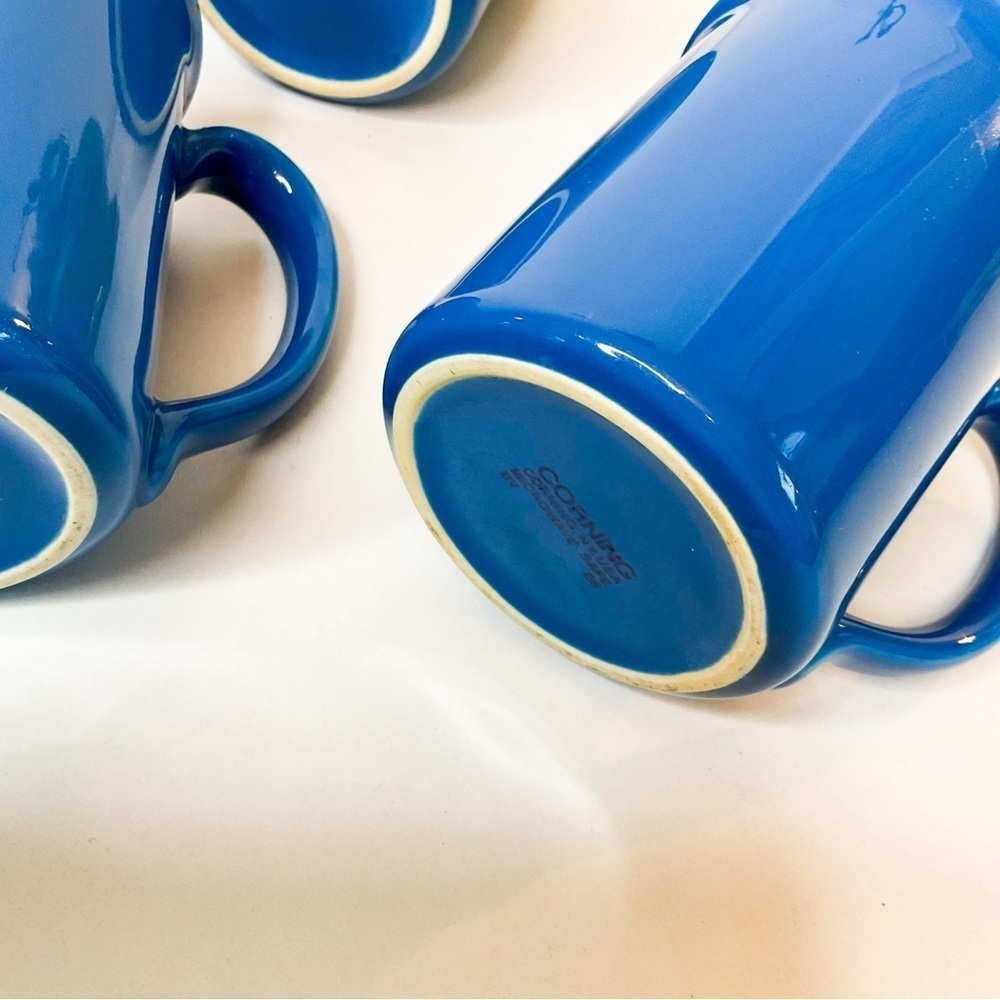 Vintage 70s CORNINGWARE Cornflower Blue Set Of Three Drinking Mugs - Picture 6 of 9
